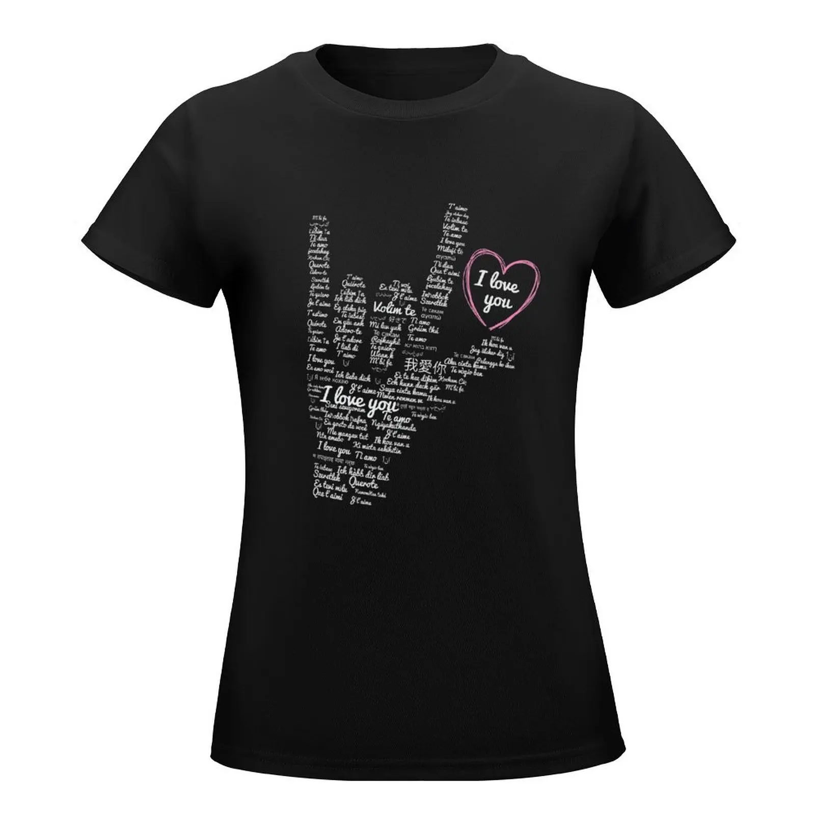 I love you ASL sign in several languages graphic ASL Love T-Shirt aesthetic clothes graphics oversized t shirts for Women