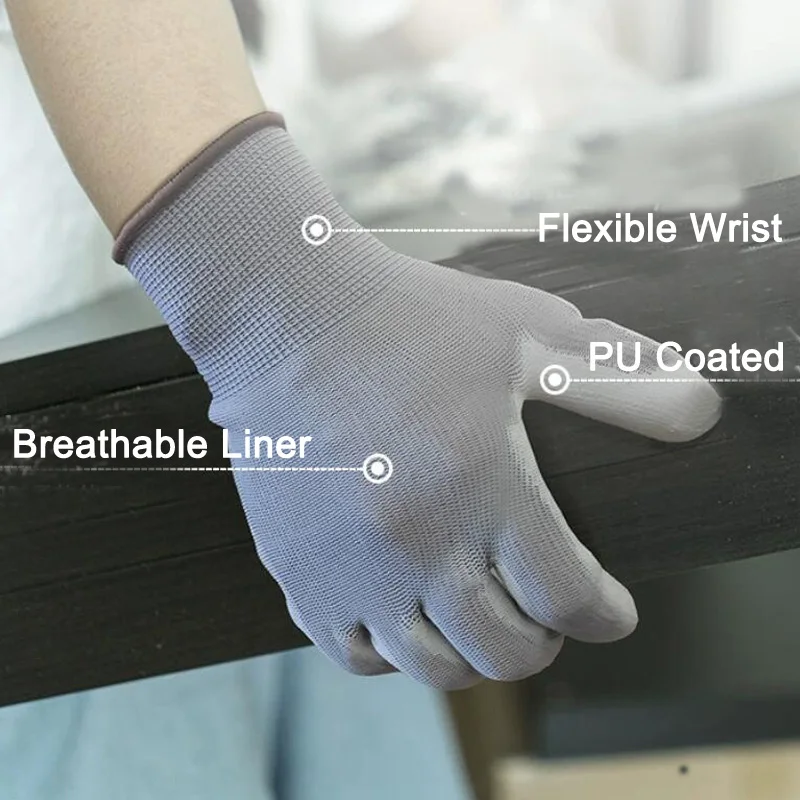 ナイロンPU安全作業用手袋,手のひらにコーティングされた作業用手袋,自動車修理用,6/36ペア