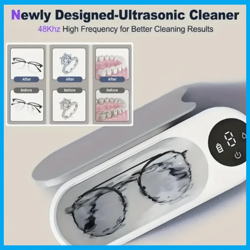 آلة تنظيف النظارات بالموجات فوق الصوتية عالية التردد قطعة واحدة - تحكم لاسلكي، تنظيف متعدد الأغراض للنظارات والإكسسوارات