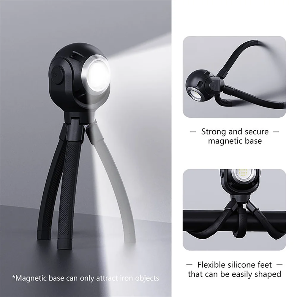 แหวนไฟแอลอีดีรูปปลาหมึกพร้อมขาตั้งโคมไฟตั้งแคมป์ตัวดูดแม่เหล็กโคมไฟเครื่องมือกลางแจ้งขาตั้งกล้องแบบพกพาไฟกลางคืน