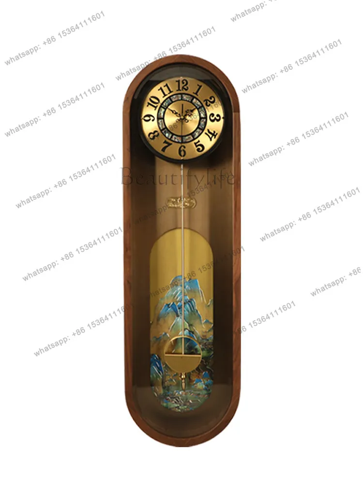 New Chinese brass wall clock living room solid wood home creative clock