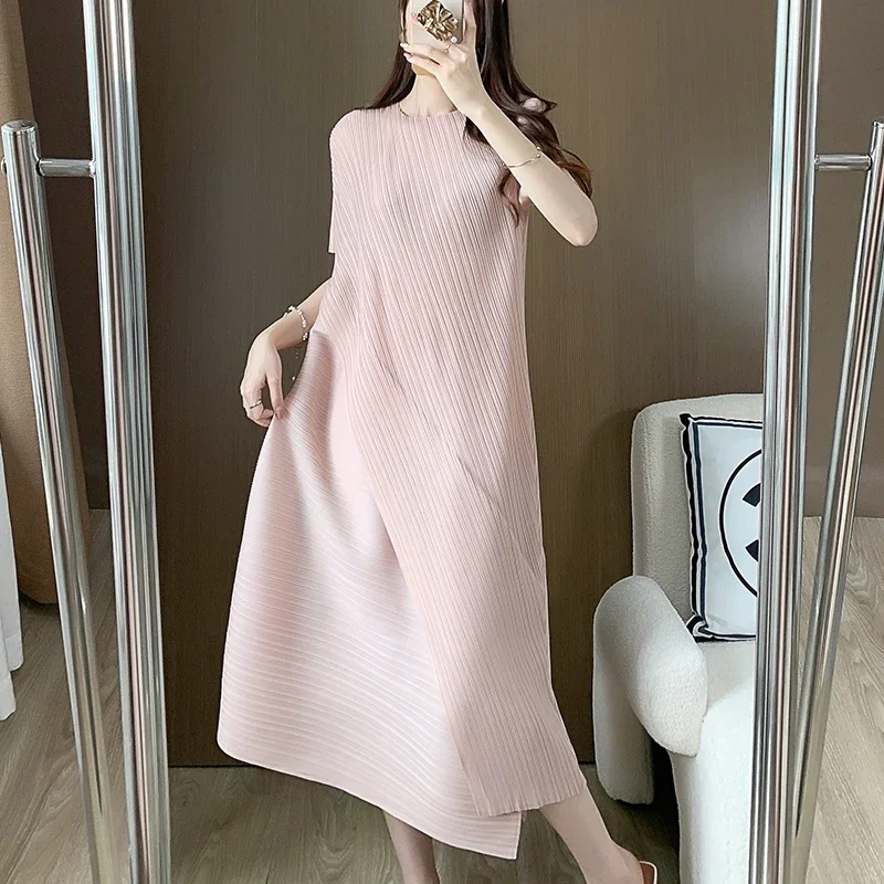 Miyake Folded Spliced Dress for Women\'s 2025 Summer New Unique Design with A Slim and Loose Style Maix Dress