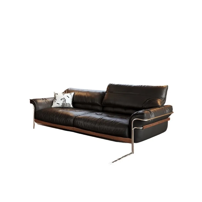 

Sofa medieval leather living room black adjustable high backrest 2025 new functional sofa