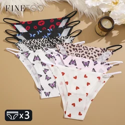 FINETOO 3Pcs Seamless Silk Leopard Underwear Women's Panties Flower Butterfly Sexy Brief Female Low-waist Stretch Lingerie XS-XL