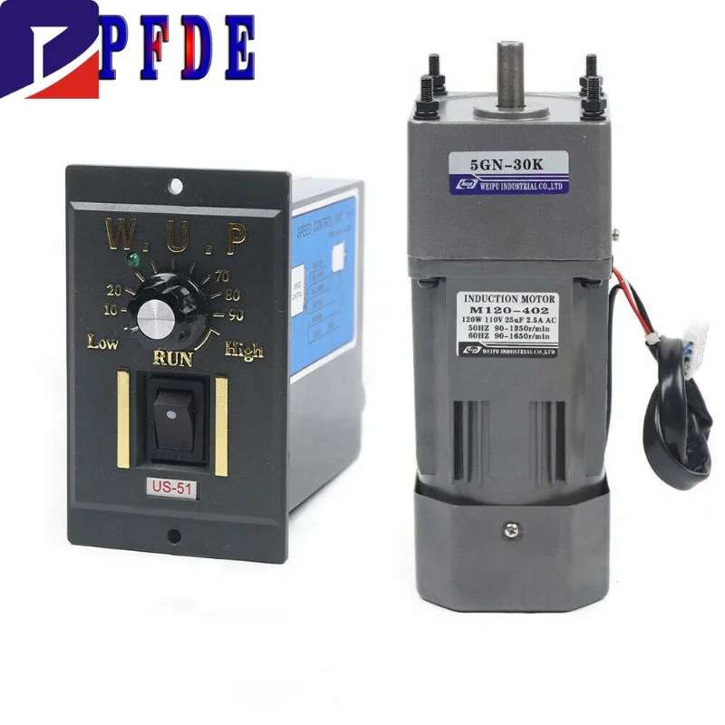 

110V 220V 120W AC Gear Motor Electric Single-Phase Variable Speed Adjustable Governor Geared Motor and Speed Controller Combo