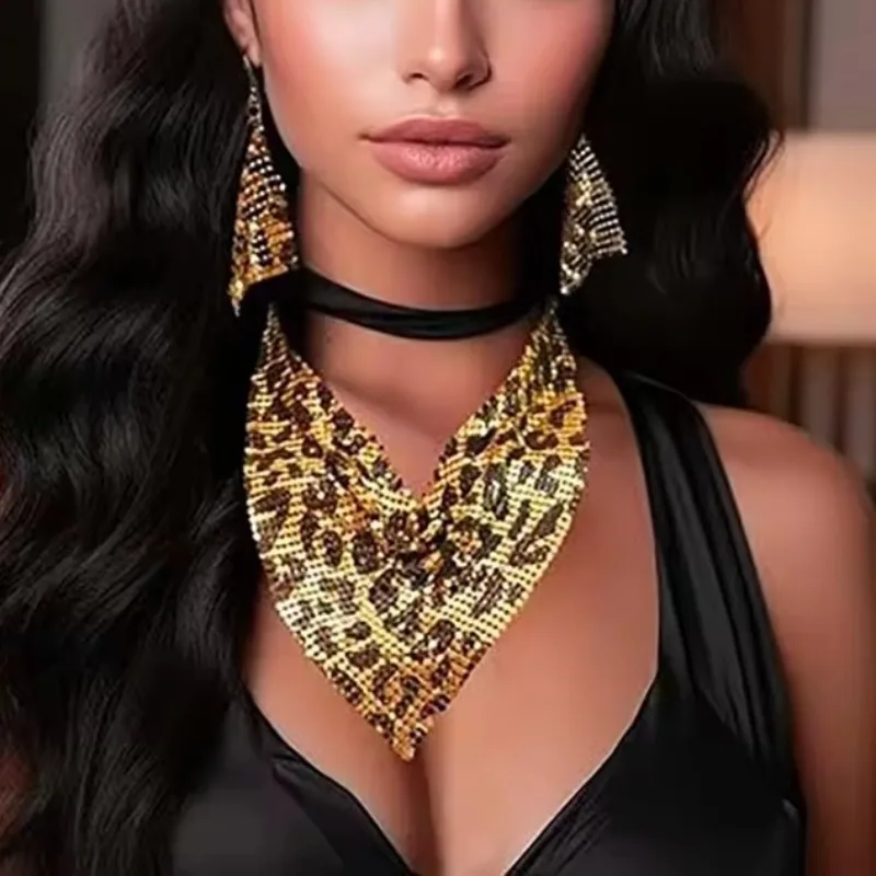 طقم مجوهرات مكون من 3 قطع بطبعة الفهد، قلادة مريلة مثيرة وأقراط متدلية، تصميم أنيق عتيق، إكسسوارات مجوهرات متعددة الاستخدامات