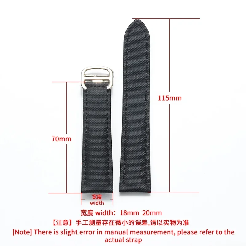 Universal Flat Interface Canvas Watch Strap for Cartier Tank Black Bay London Series 18 20mm Folding Buckle Nylon Watchband view 2