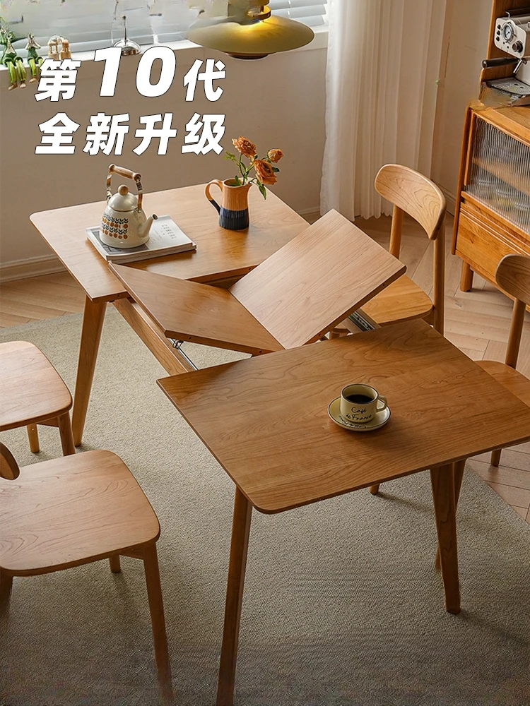 

dining table Small apartment dining and chair combination folding household Japanese log retractable dining table