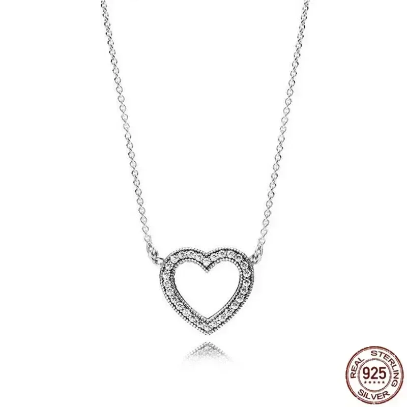 Classic 925 Sterling Silver New Shiny Heart-shaped Square Circular Pendant Necklace fit Original Pandora Pendant DIY Party Gifts