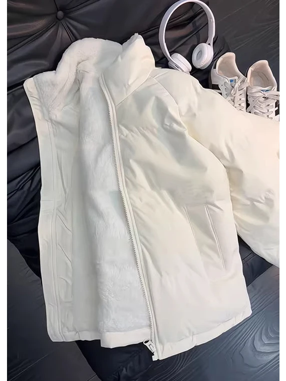 

Thiened Lamb Velvet Cotton Jaet for Men Winter Warm Stand Collar ort Sle Fur Inner Coat Stand Fit Cleanfit Sle