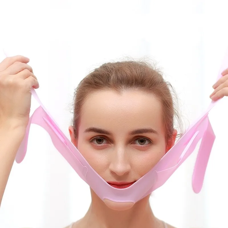 قناع الوجه سيليكون على شكل حرف V لرفع الوجه على شكل حرف V، قناع تنحيف الوجه، قناع الخد والذقن والرقبة، حزام رفيع للتخسيس