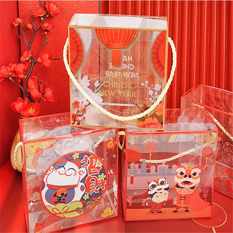 

5Pcs 2023 New Year Candy Packaging Nougat Gift Box Portable Transparent Snowflake Pastry Plastic Hanging Boxes