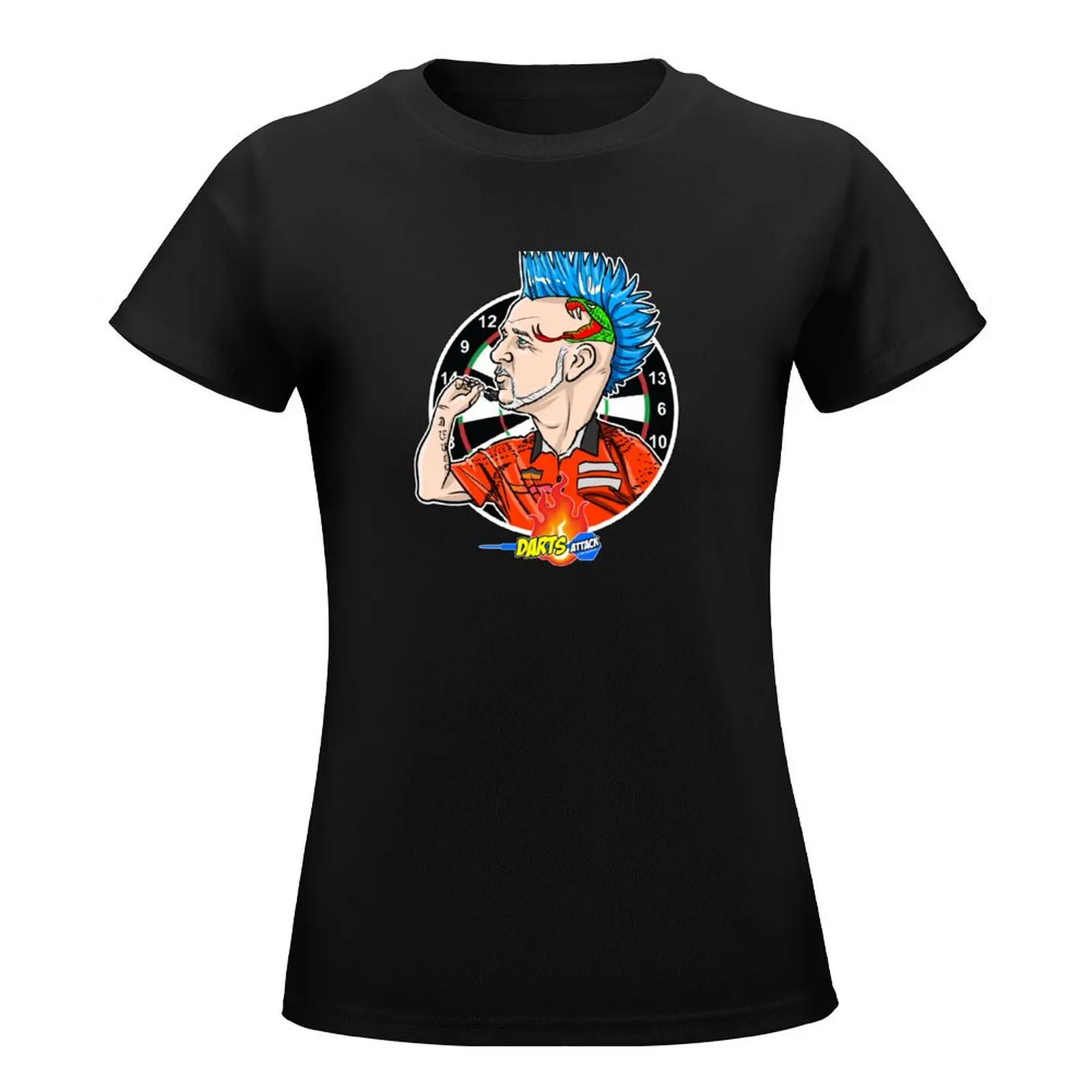 Caricature of Peter Wright by Darts Attack T-Shirt Short sleeve tee funny Blouse t-shirt dress for Women plus size