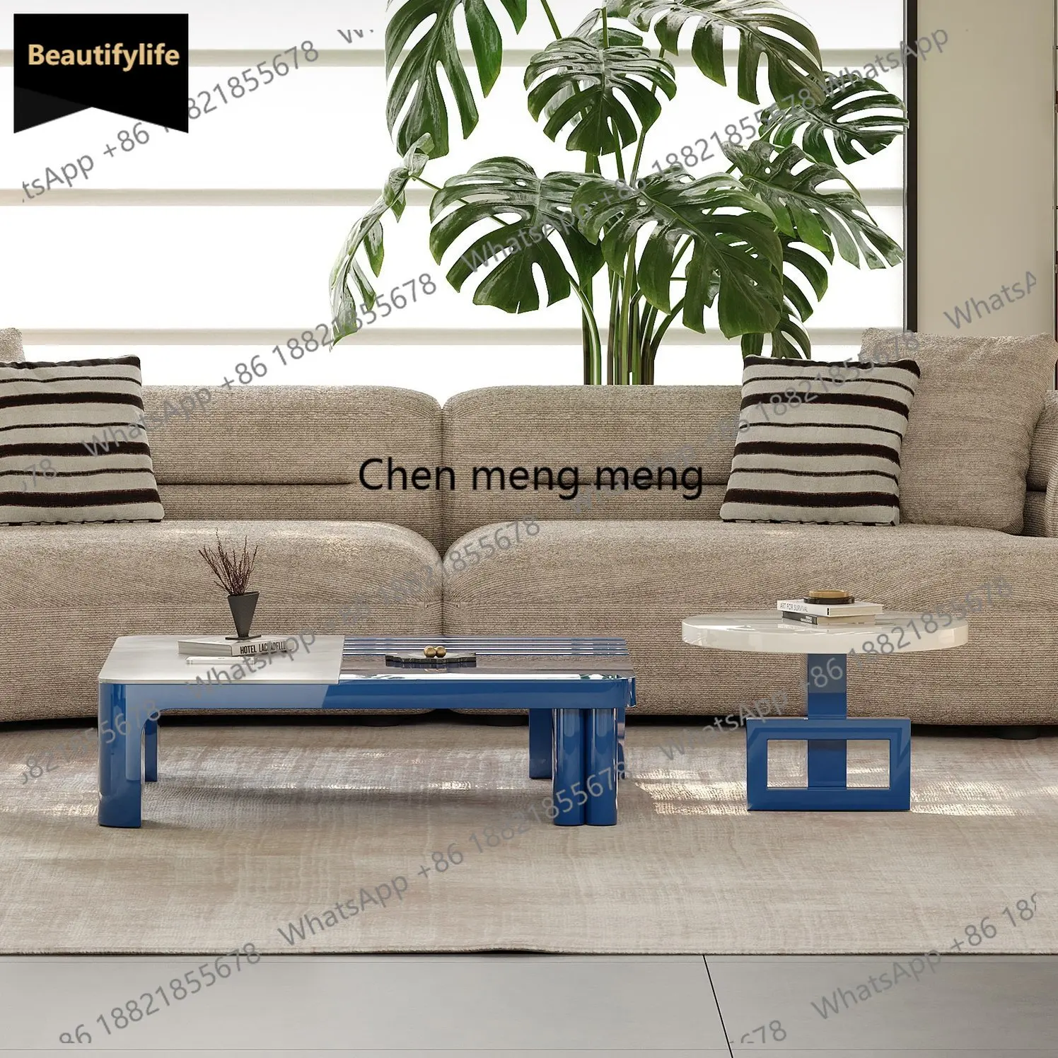 

Italian minimalist coffee table combination natural stone luxury stone square living room bedroom designer c139