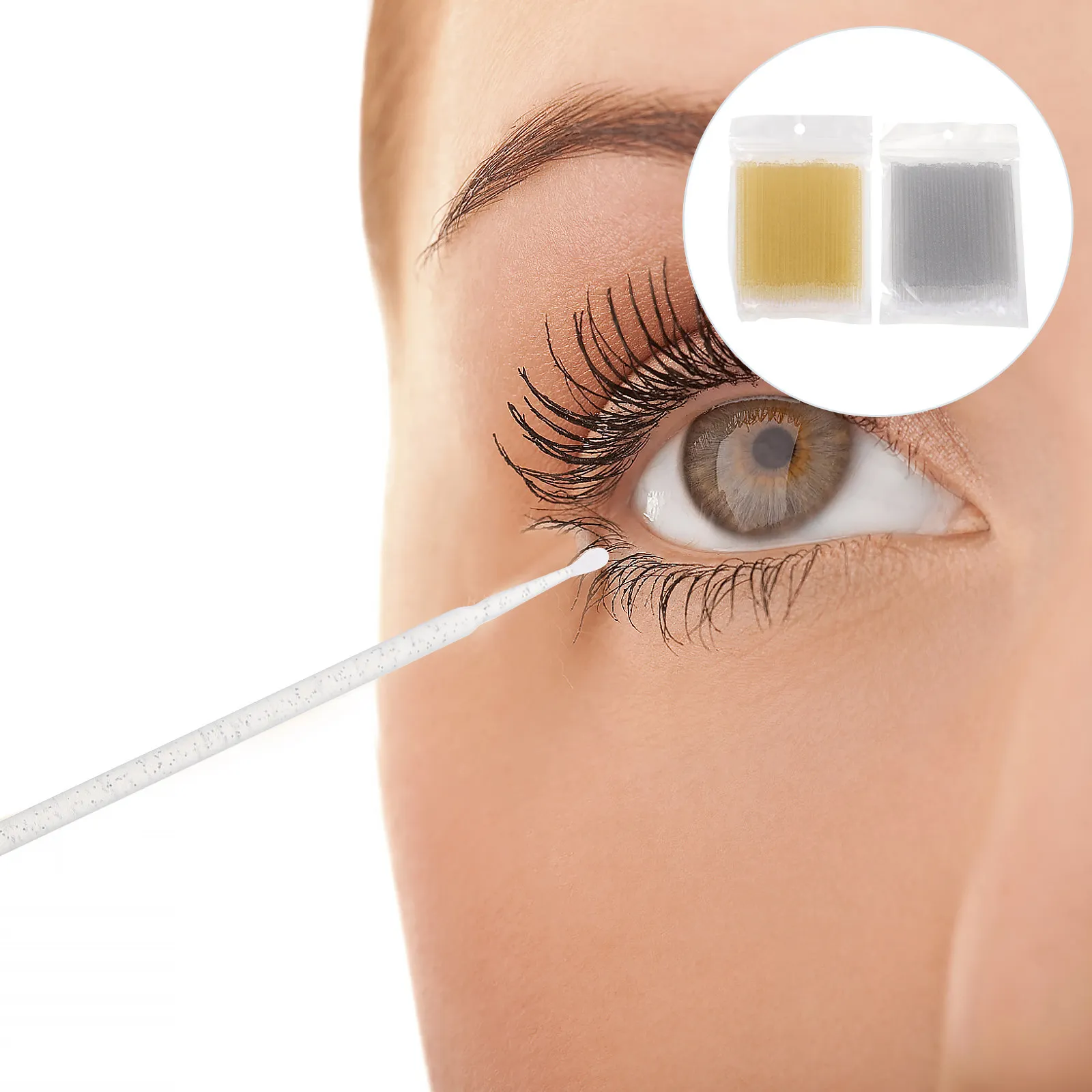 200pcs Cleaning Sticks Eyelash Extension Disposable Cotton Swabs Makeup Removal Yellow Sanitary Rods