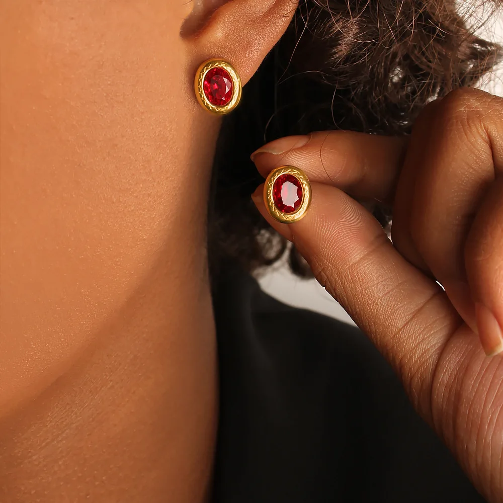 

DIY accessories Small exquisite tiger's eye stone oval stud earrings atmosphere retro earrings stainless steel plated 18K gold r