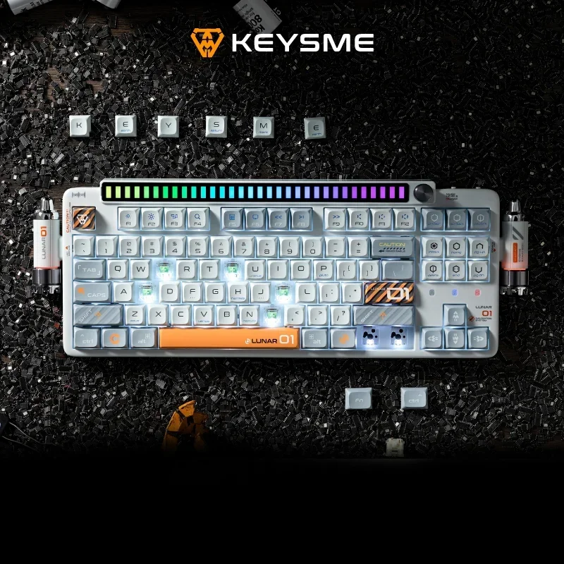 KeysMe  Lunar01 Wireless Mechanical Keyboard Bluetooth Keyboards 3Mode CNC Custom Aluminum Alloy Gasket Rgb Light Gamer Keyboard