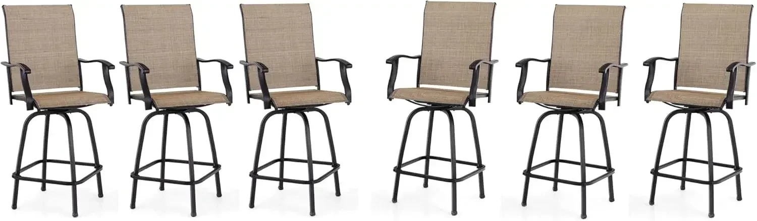 2/3/4/5/6 PCS Outdoor Swivel Bar Stools, Patio Bar Height Chair Breathable Sling Fabric, All-Weather Resistant