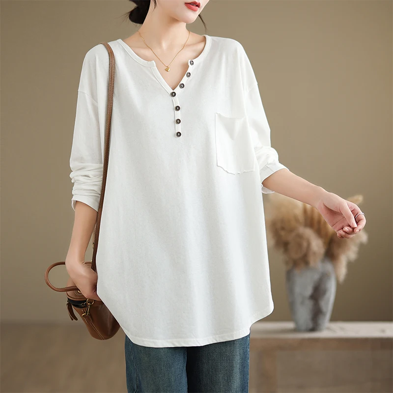 Cseta Hoada de Manga Larga con Cuello en V y Bolsillo para Mujer, Color Sólido, Estilo Casual, Cseta Interior, Otoño ...