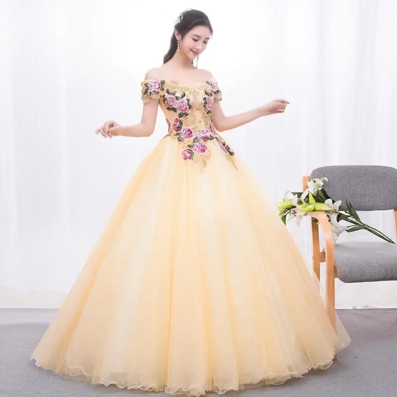 Vestidos Vintage de quinceañera con rosas, vestido de baile de tul largo hasta el suelo con hombros descubiertos, vestidos elegantes clásicos para baile de graduación