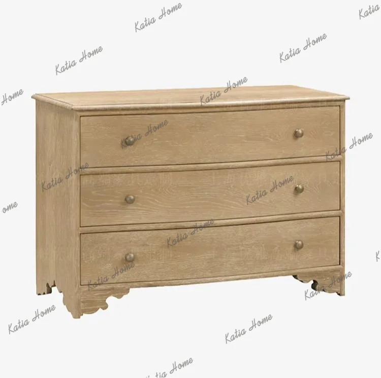 PG French log wind solid wood carving flower chest retro bedroom storage locker