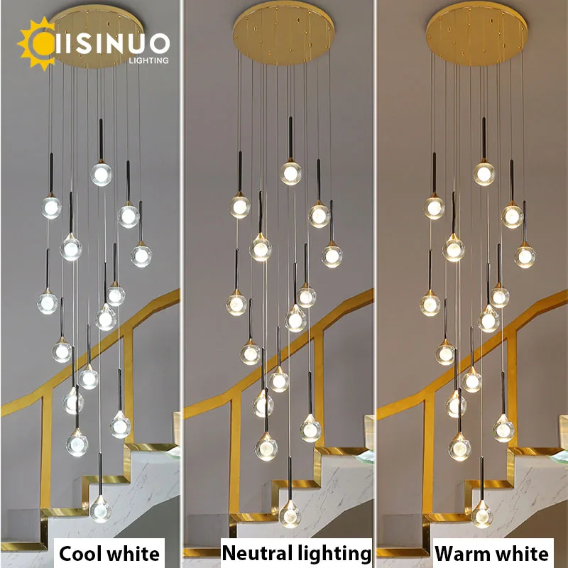 Imagem -04 - Hanging Staircase Teto Chandelier Gold Crystal Raindrop Pendant Light Spiral Suspension Lamps For Staircase Foyer Flush Mount