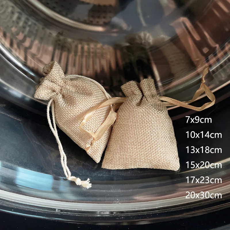 

25pcs DIY Sack Mini Storage Jute Bag Ribbon/Cotton Linen Burlap Pouch Christmas Drawstring Gift Bags Wedding Gift Packaging Bags