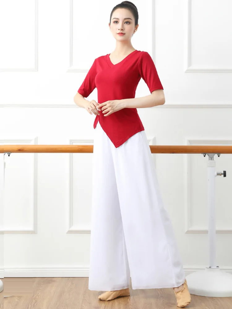 Feminino cordão assimétrico fino ajuste superior e saia de chiffon de cintura alta conjunto de duas peças dança moderna desempenho palco ensaio