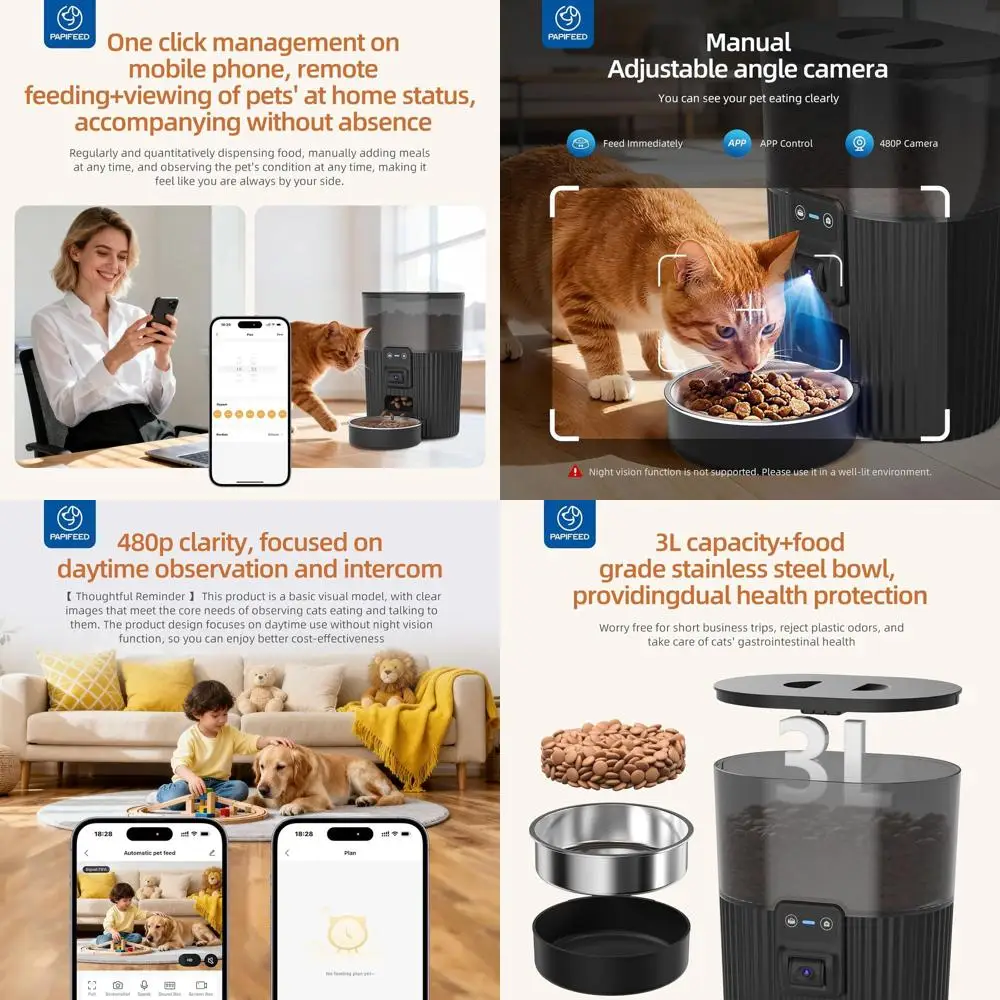 

Умная кормушка для животных с фонтаном на 84 унции, регулируемой камерой, Wi-Fi диспенсером на 3,5 л и аудиосистемой