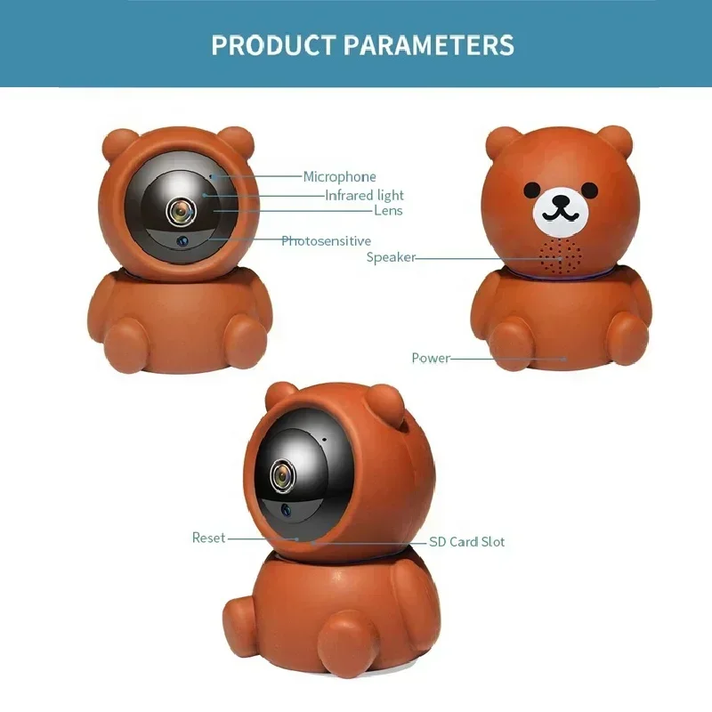 

Mini Camera Home Security CCTV Surveillance Camera Indoor Baby Monitor Auto Tracking 2MP WiFi IP Camera Cartoon Bear