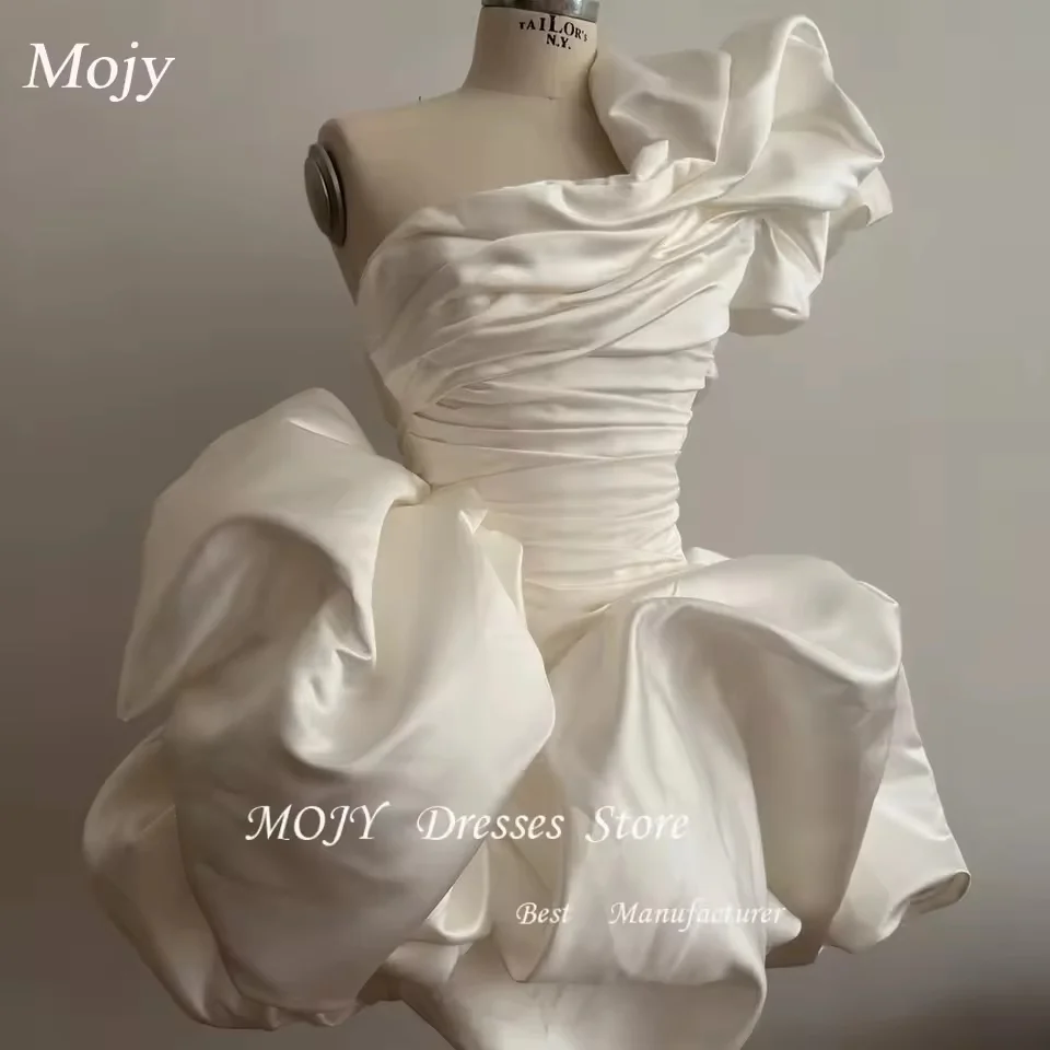 

ML Ivory Ruffle Wedding Party Dresses Short Prom Gown One Shoulder Ruched Taffeta Short Bride Dress 2025 Formal Party Dress