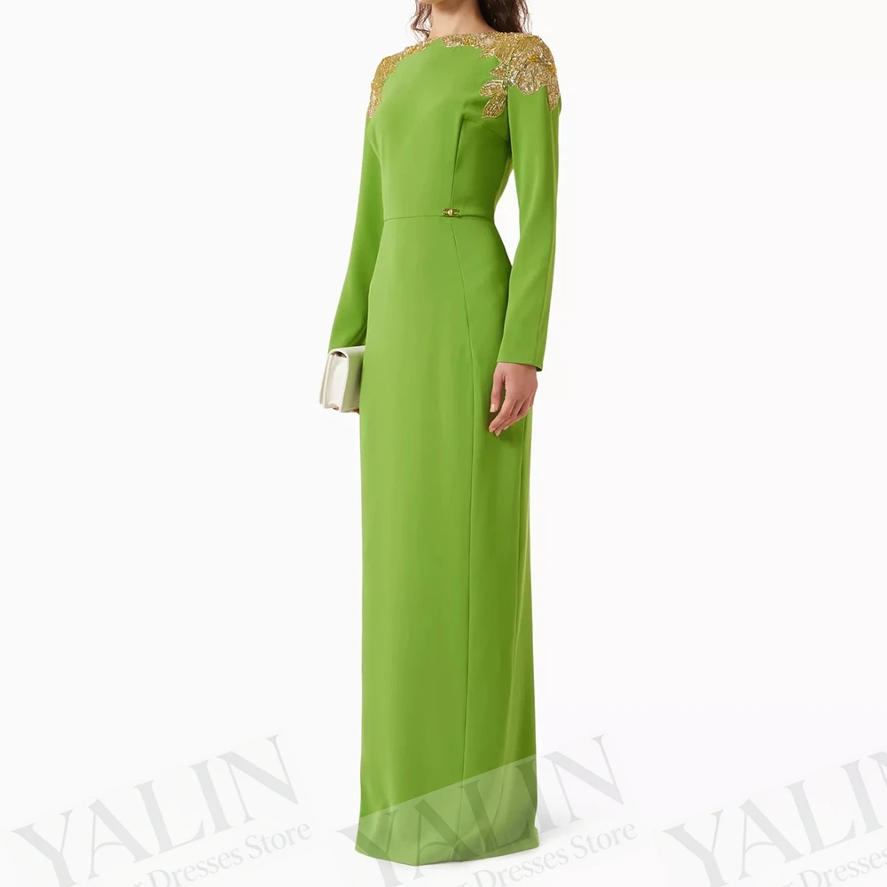 

Women's Straight Evening Dresses Floor-length Boat Neck Full Sleeve Prom Gown Simple Fashion Sequined Customized Gowns