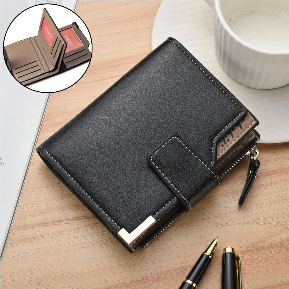 PU Leather Short Luxury Men Wallets Zipper Coin Pocket Card Holder Male Wallet Clutch Photo Holder Brand Man Purses Wallet