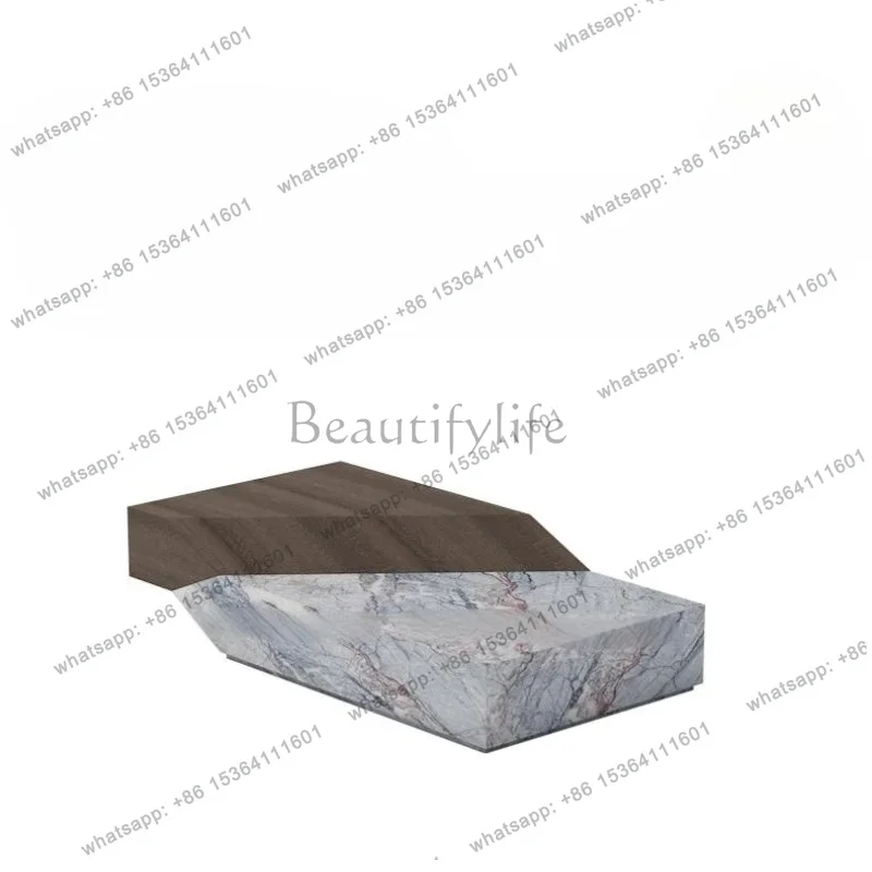 YJ Italian Freeform Travertine Coffee Table, Designer Artistic Centerpiece, Heat & Scratch Resistant, Customizable