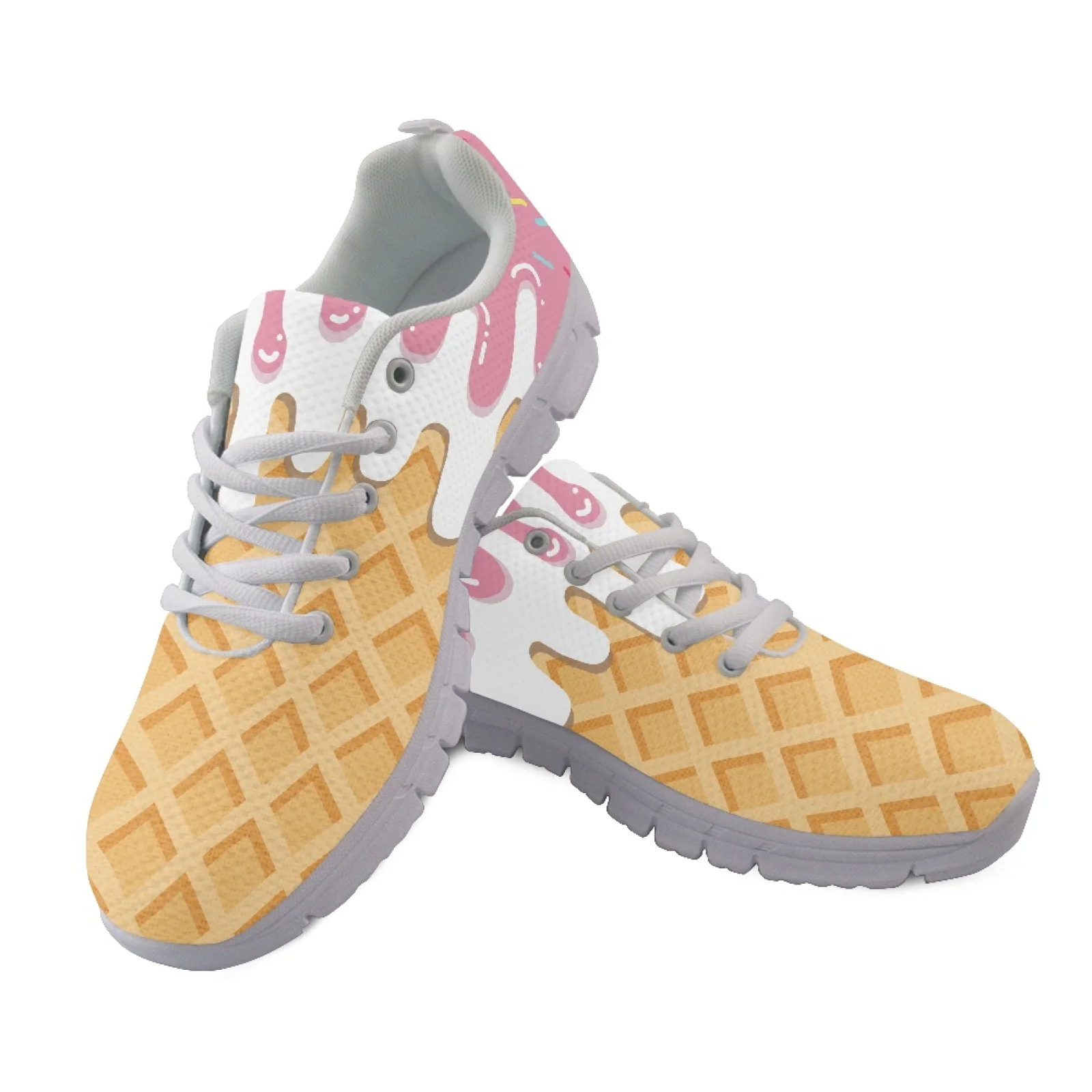 Coloranimal Casual Lace-up Walking Shoes for Mens Womens Air Mesh Sneakers for Travel Ice Cream Print