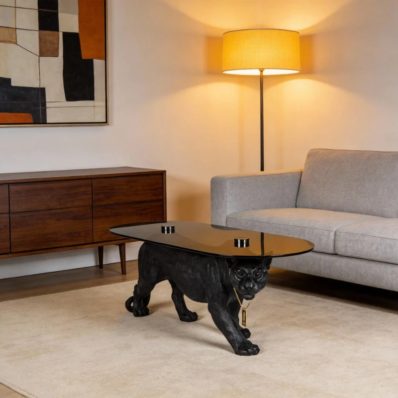 

Designer Animal-Themed Coffee Table, Luxury Leopard Pattern Modern Round Oval Rectangular Living Room Furniture