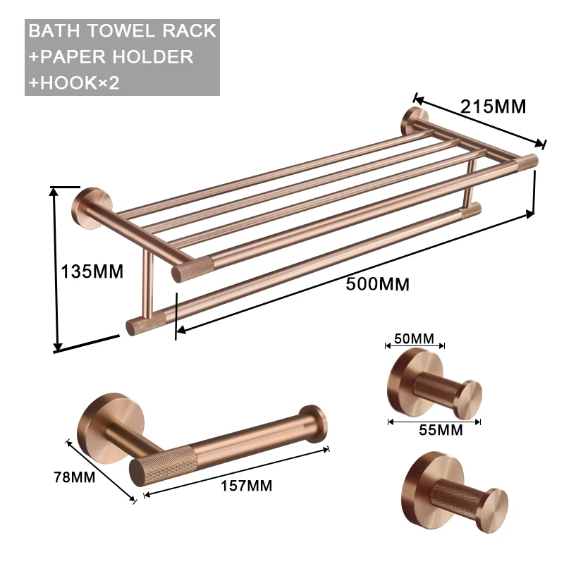 Ensemble de matériel de salle de bains en acier inoxydable, or Rose brossé, porte-serviettes, patère, porte-serviettes, porte-papier hygiénique, accessoires pour porte-savon