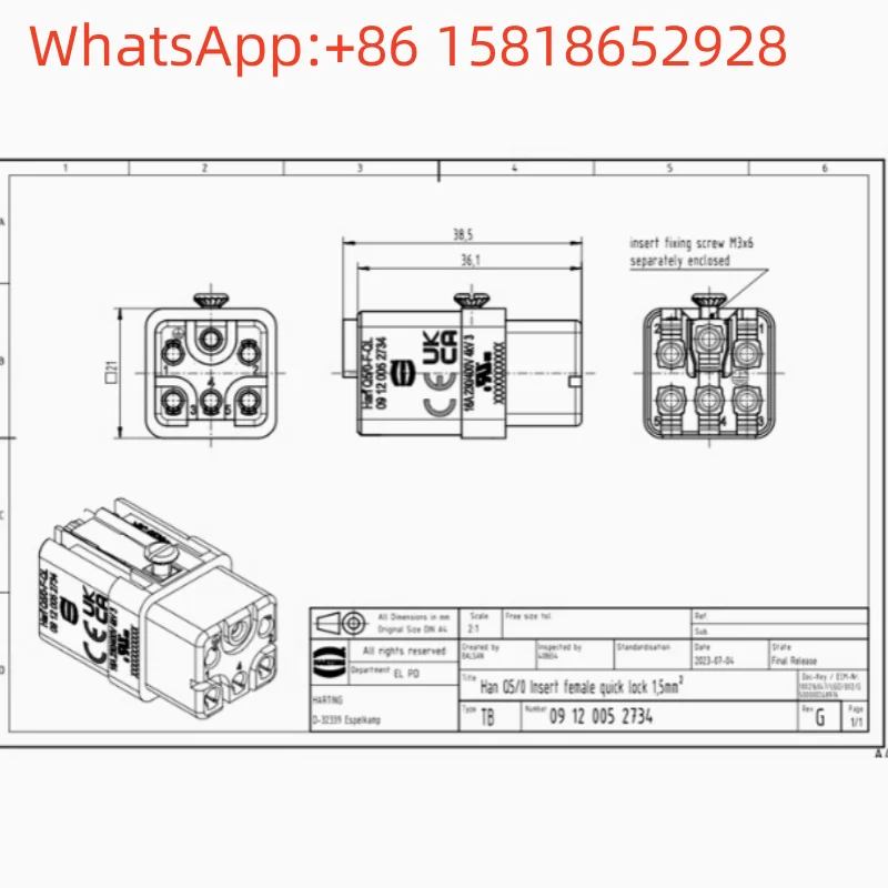 1pcs 09120052734 Germany Harting Heavy-duty Connector Han Q5/0-F