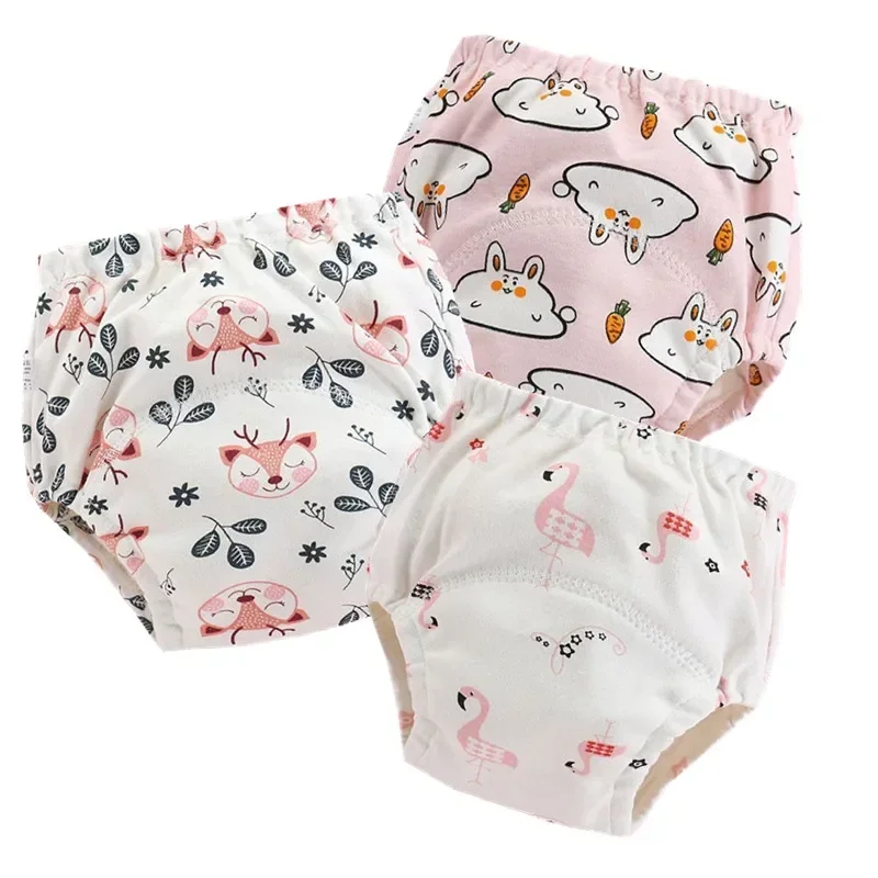 4pc/Lot Cotton Training Pants Panties Waterproof Cloth Diapers Reusable Toolder Nappies Baby Underwear