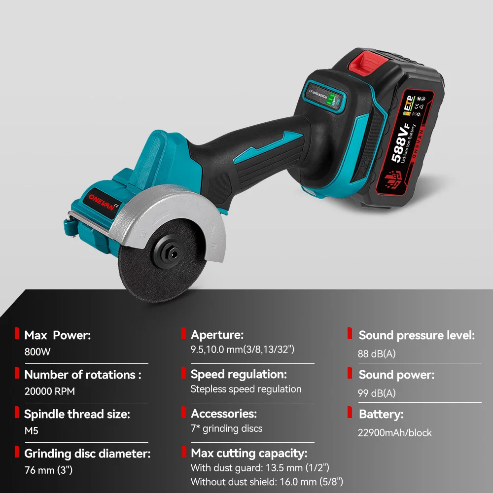 ONEVAN 76MM Brushless Electric Angle Grinder Electric Circular Saw Cutting Machine Power Tool For Makita 18V Battery Pin