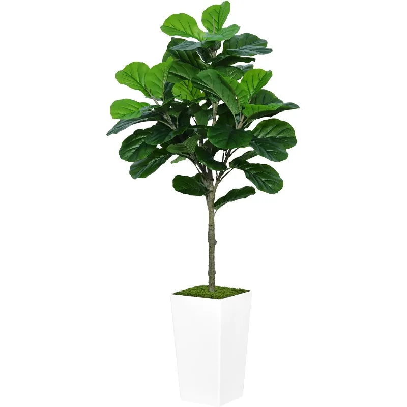 

Fiddle Leaf Fig Tree Artificial- Faux Fiddle Leaf Fig Tree with White Tall Planter - Fake Ficus Lyrata Floor Plant Potted