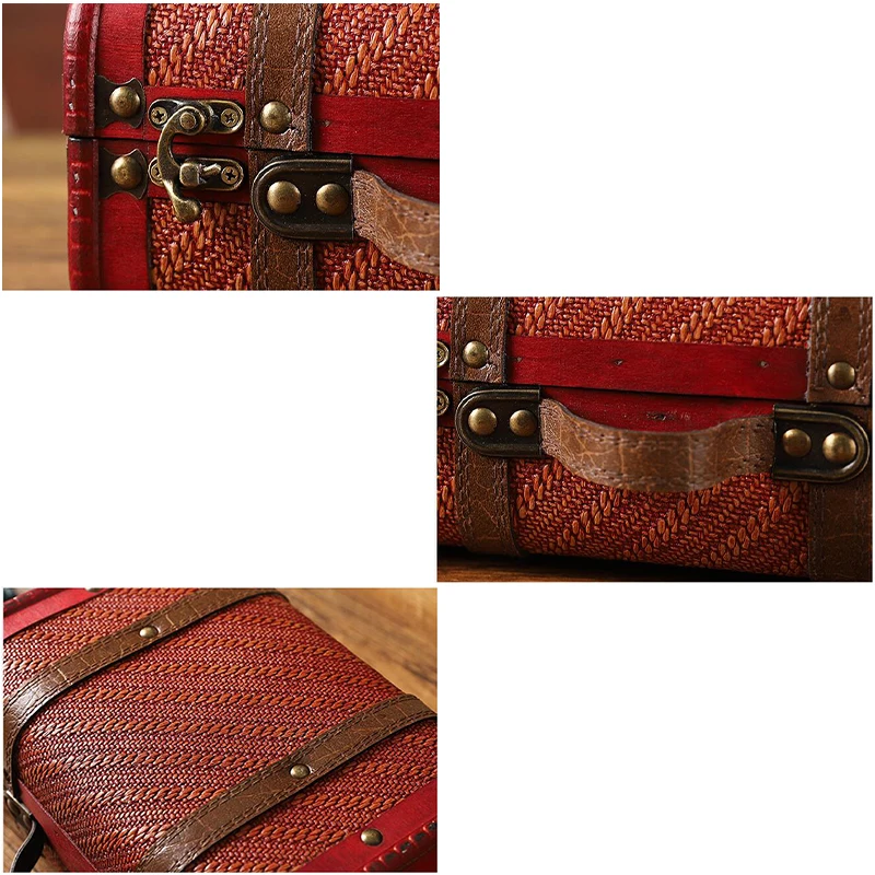 

NEW Design Vintage Suitcase Wooden Storage Box W/Handle European Style Treasure Jewelry Chest Storage Case for Home Travel