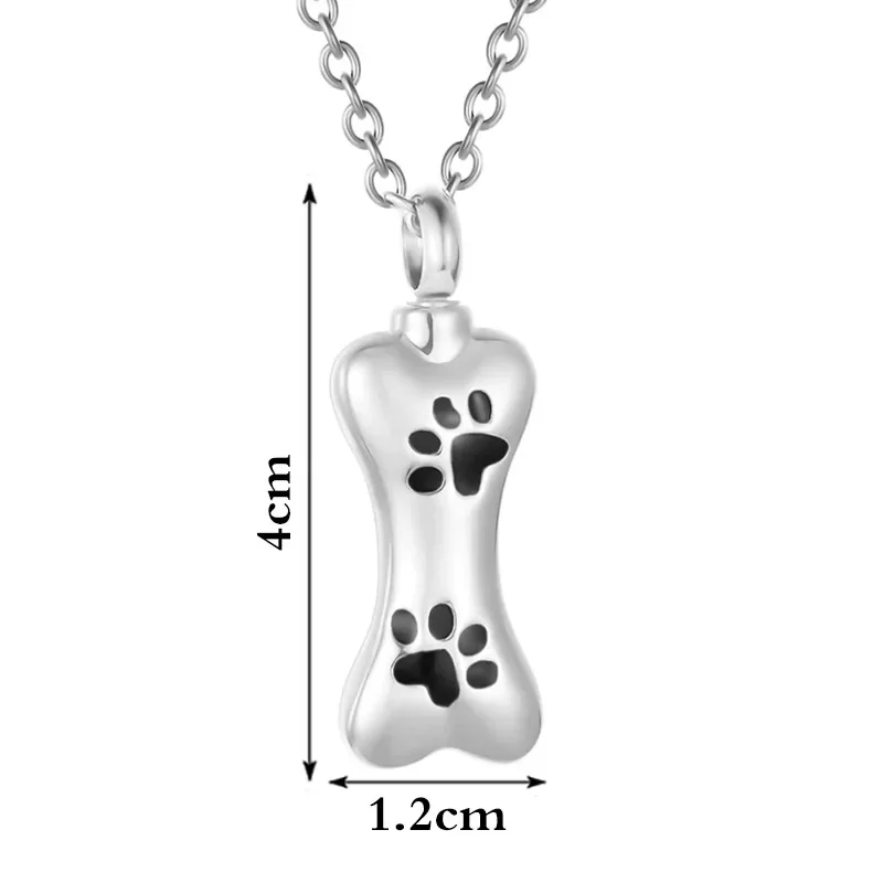 Memorial Pet Dog Cat Dog Bone Ash Pendant Stainless Steel Bone Ash Shape Paw Print perfume Bottle Necklace Jewelry