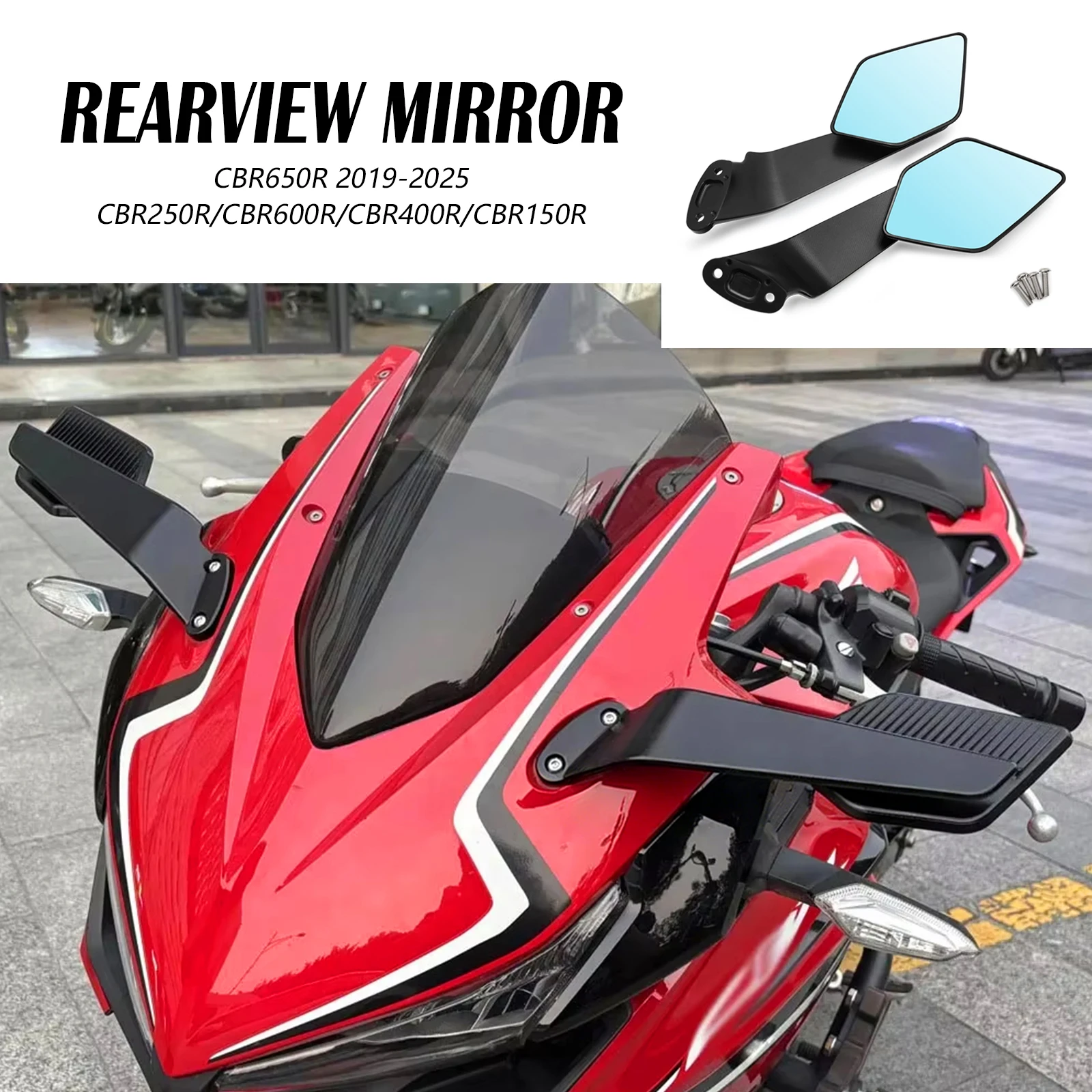 

Для мотоцикла Honda CBR150R 2018-2025: Зеркало заднего вида, невидимое зеркало, фиксированное зеркало, вращающееся боковое зеркало.