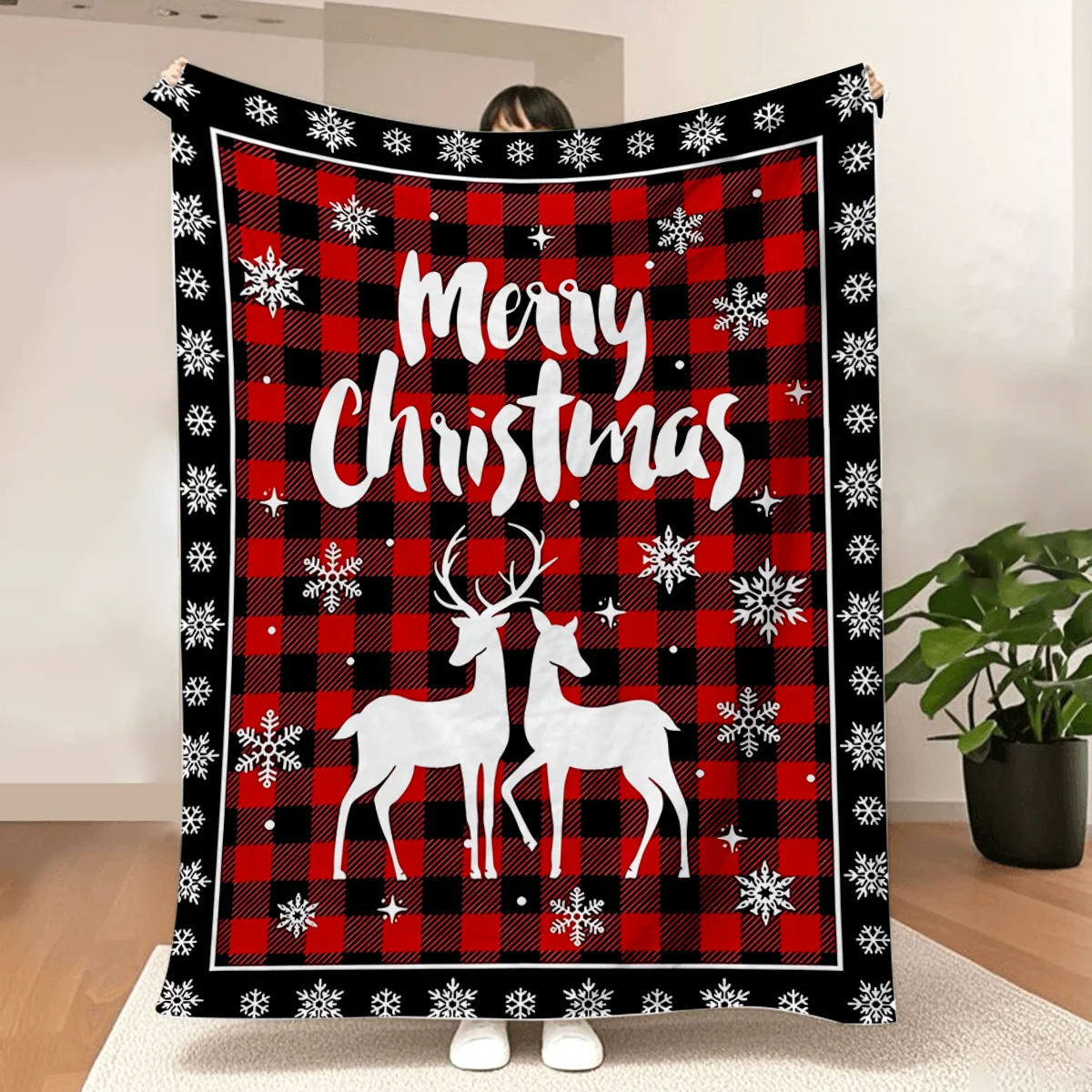 Superweiche Flanell-Fleecedecke, leichte Decken mit Rentiermotiv „Frohe Weihnachten“ für Bett, Sofa, Couch, Reisen, Camping