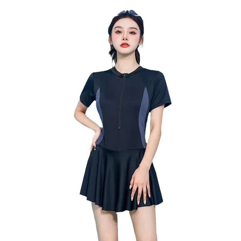 Swimsuit Women's One-piece Sports Hot Spring Swimsuit Simple and Conservative Slimming Dress Style Vacation Tour