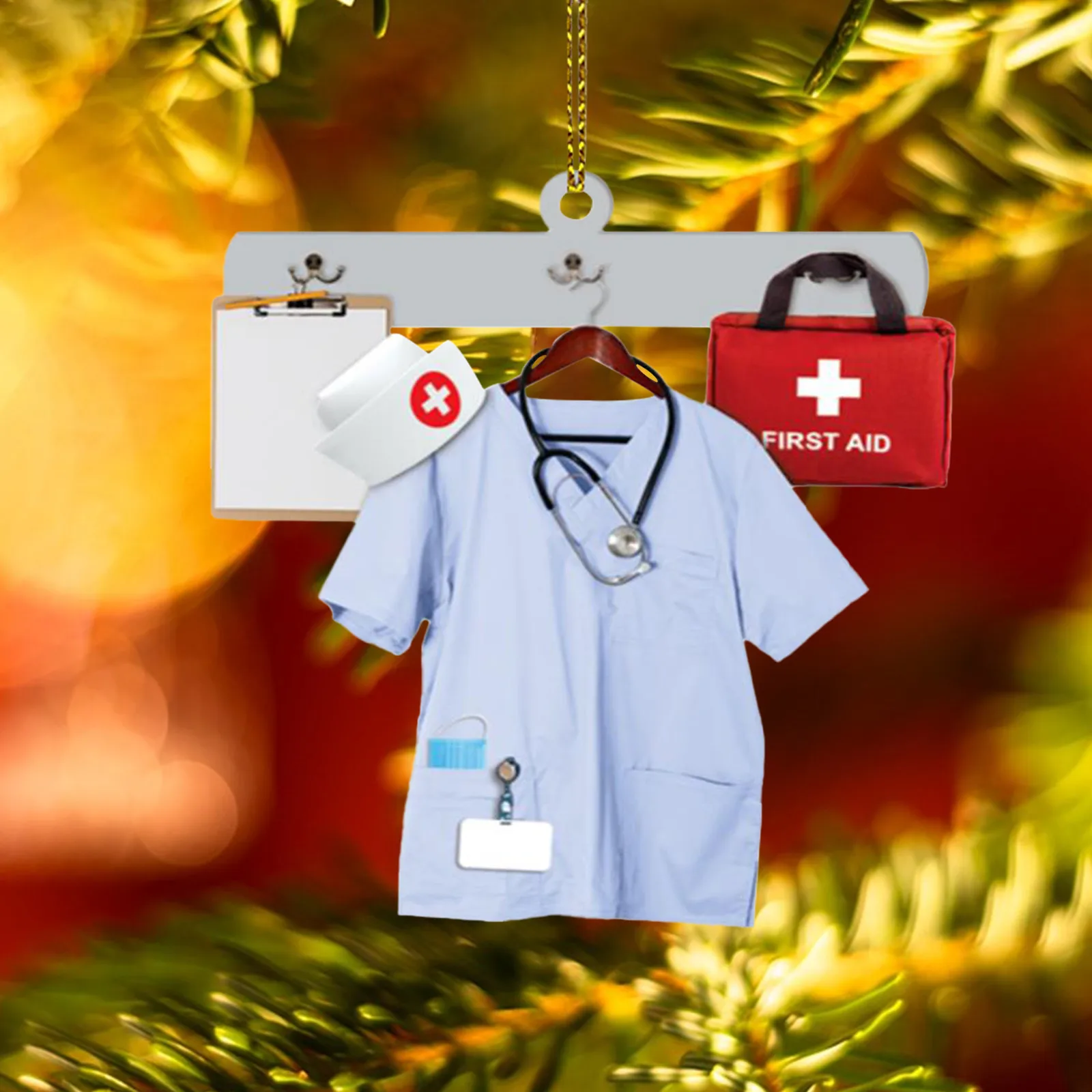 Nurse Uniform Flat Shape Acrylic Car Pendant Christmas Tree Hanging Decoration Key Ring Holder Jewelry Accessory Christmas Decor