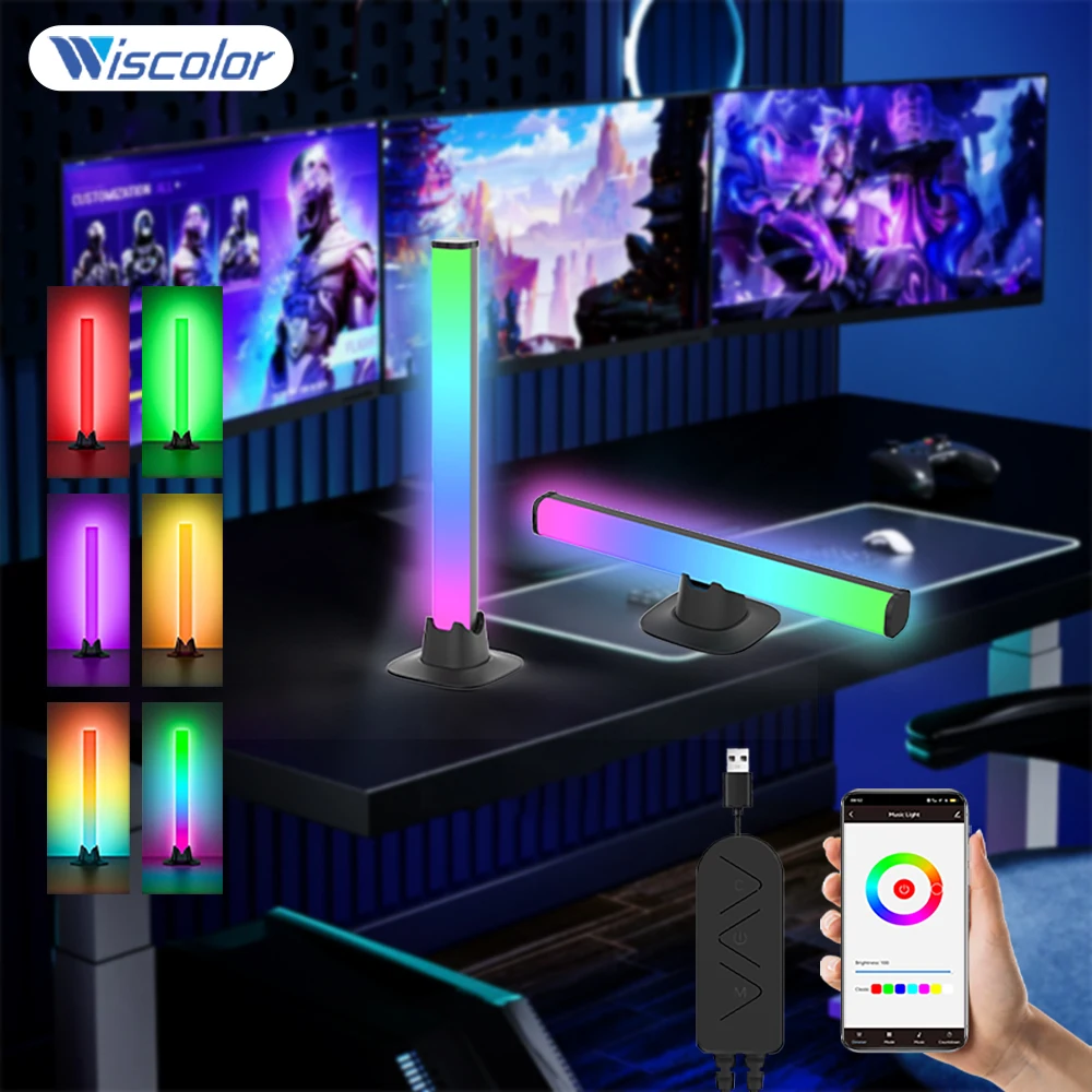 wiscolor-スマートledミュージックピックアップライトバーrgbカラーチェンジング-ミュージックシンク機能付きデスクトップ雰囲気照明pc・テレビ背景・デスク装飾用