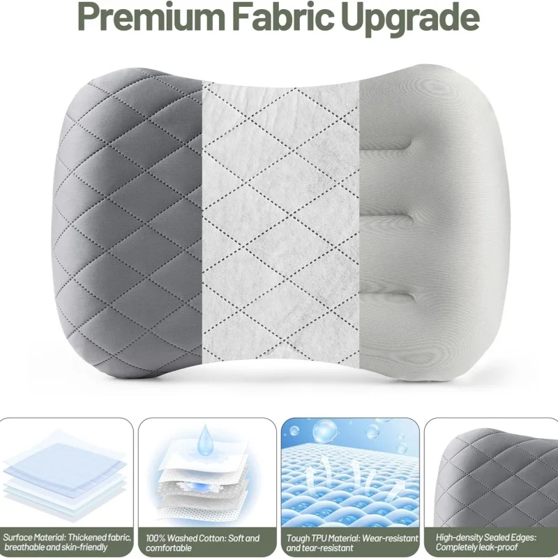 Inflatable Camping Hiking Portable Pillow Flocking Travel Pillow for Airplane with Detachable Washable Cover Neck Pillow