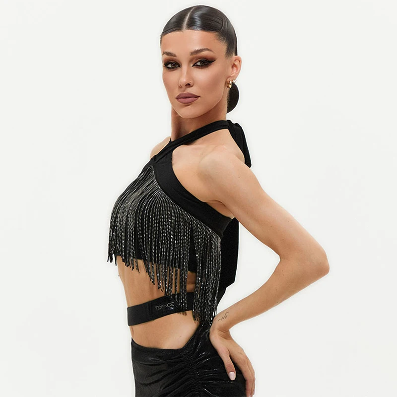 Latin Dance Costume Sexy Performance Fringed Tops Skirt Rhinestone Tassels Cha  Cha Rumba Samba Dance Practice Outfit DNV24746
